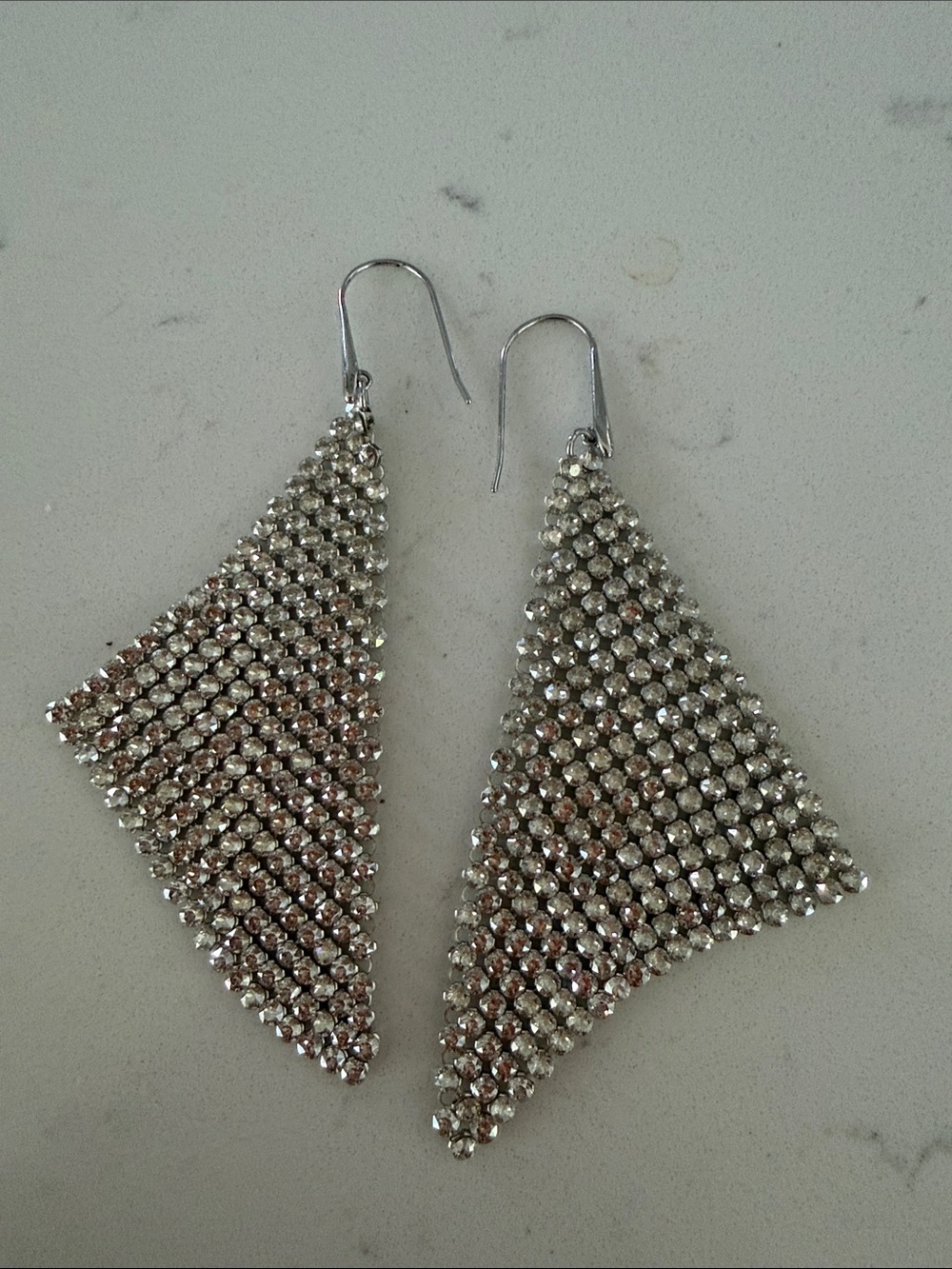 Swarovski Silver Crystal Mesh Triangle Drop Earrings